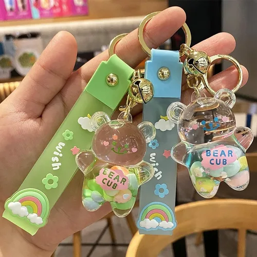 Vista 3 de Llavero Kawaii con diseño de oso flotante de arena movediza lindo bolso pulsera pulsera llavero para mujeres y niñas