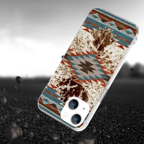 Vista 4 de Compatible con iPhone 15, funda protectora de piel de vaca retro occidental con estampado de animales de granja, vaquera howdy, boho, vaquero, país