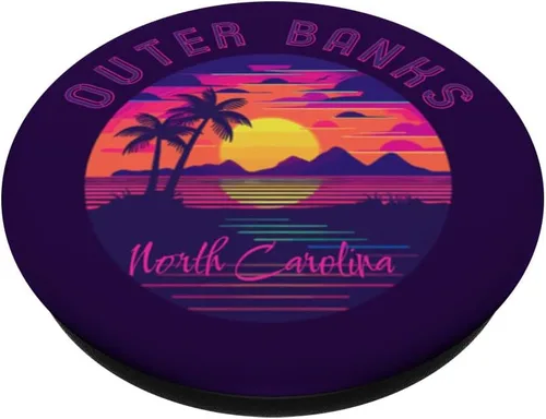 Vista 2 de Outer Banks - PopSockets intercambiables de ondas de vapor de Carolina del Norte Synthwave Sunset Beach