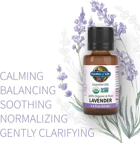 Vista 2 de Garden of Life Aceite Esencial, Lavanda 0.5 fl oz (15 mL), 100% Orgánico USDA & Puro, Limpio, Sin Diluir y Sin GMO - para Difusor, Aromaterapia