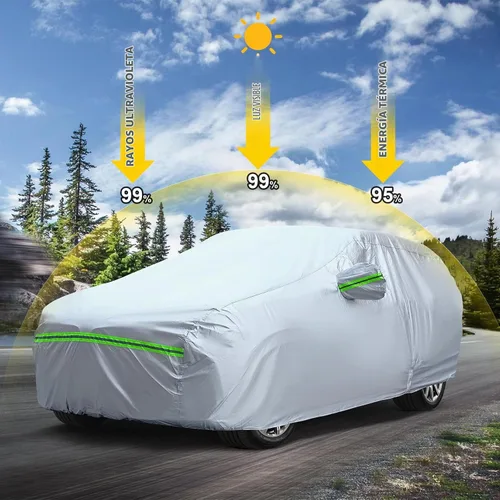 Vista 4 de Funda universal completa para automóvil, 6 capas para exteriores, cubierta gruesa para todo tipo de clima, protector solar, impermeable, a prueba