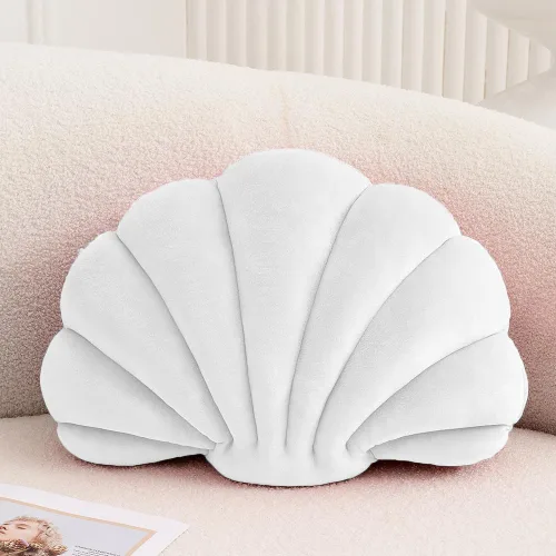 Vista 12 de XIAIJIA Seashell - Almohada decorativa con forma de concha marina, almohada de lanzar con forma de concha, almohada de playa con inserto 3D