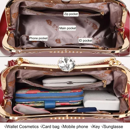 Vista 7 de YOUNXSL Bolso de mano de charol brillante para mujer, bolso de mano con asa superior, bolso de hombro de noche, bolso de boda, bolso retro