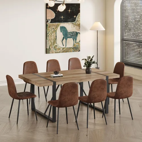 Vista 11 de Mesa de comedor de 55 pulgadas para 4-6, mesa de cocina de madera con patas de metal, mesa de comedor para 4-6 para el hogar, comedor, sala de estar