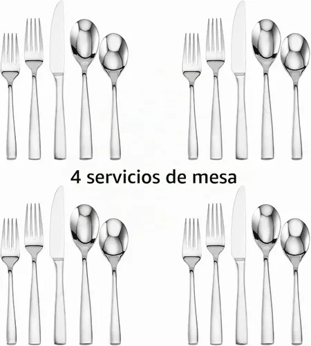 Vista 3 de Mikasa, servicio de cubiertos Delano para 4, juego de 20 piezas, juego de cubiertos de acero inoxidable 18/0
