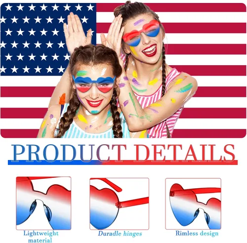 Vista 3 de JDHXBMW 4PCS Patriotic Sunglasses Heart Sunglasses 4th of July Sunglasses Heart Shaped Glasses Independence Day Party Favor