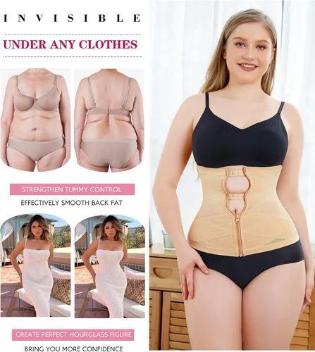 Vista 5 de LODAY Entrenador de cintura para mujer, faja moldeadora de control de abdomen, transpirable, corsé de malla cruzada, faja deportiva