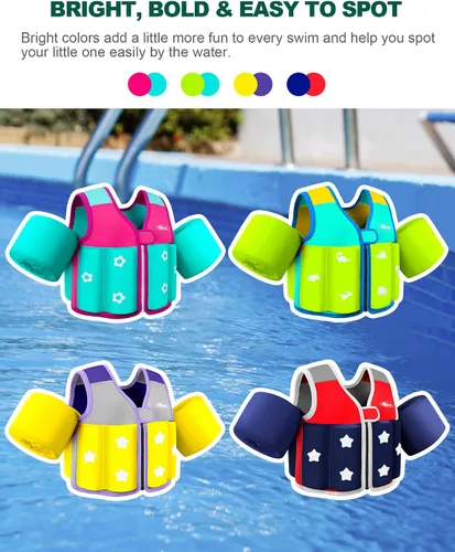Vista 7 de AEOCOO Chaleco de natación para niños pequeños de 20-30-50-70 libras, flotadores de piscina para niños de 1-2-3-5-7-9 años, cómoda chaqueta flotante