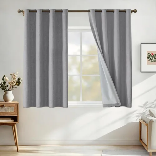 Vista 65 de Cortinas 100% opacas para dormitorio, cortinas opacas de 63 pulgadas de largo, cortinas opacas de lino para sala de estar, cortinas con ojales