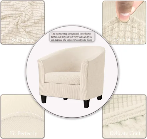 Vista 2 de Fundas para sillas de bañera de 2 piezas con funda de cojín, funda elástica de jacquard para muebles, funda protectora para sillón, extraíble, Beige