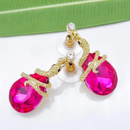 Vista 65 de Navachi Pendientes colgantes de gota de serpiente con forma de pera multicolor de cristal chapado en oro de 18 quilates