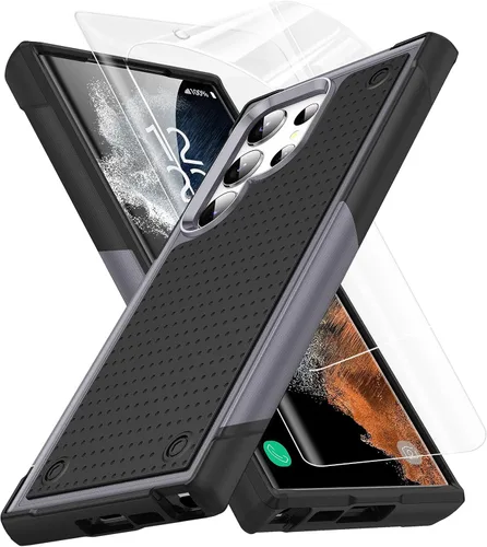 Vista 118 de Jeylly Funda para Samsung Galaxy S10 Plus S10+, ajuste delgado, doble capa, resistente, absorción de golpes, TPU con carcasa trasera de Negro