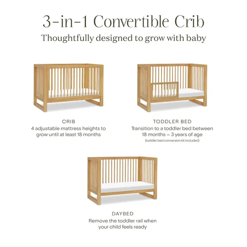 Vista 10 de NAMESAKE Nantucket - Cuna convertible 3 en 1 con kit de conversión de cama para niños pequeños en miel, certificado Greenguard Gold
