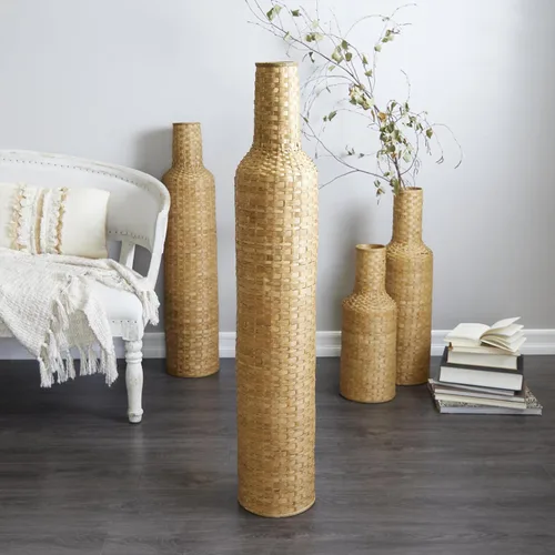 Vista 5 de Deco 79 Jarrón decorativo de madera de bambú para centro de mesa, florero para decoración del hogar, 9 x 9 x 48 pulgadas, marrón