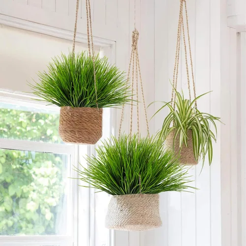 Vista 6 de RECUTMS Plantas de césped artificial para exteriores, arbustos de Hierba verde