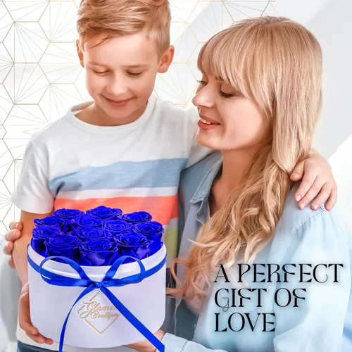 Vista 6 de GLAMOUR BOUTIQUE Flowers Forever - Caja de regalo, 12 rosas preservadas reales en caja blanca de terciopelo, regalo floral para esposa, mamá o ella