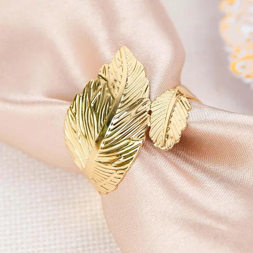 Vista 8 de Efavormart - Servilleteros de lino con hojas ornamentadas de oro metálico, paquete de 4