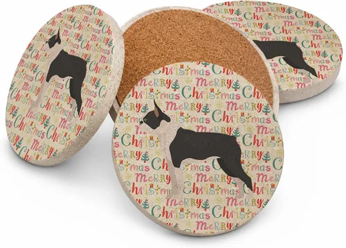 Vista 142 de Abyssinian Sand Terrier Merry Christmas - Posavasos grandes de piedra arenisca (4 unidades)