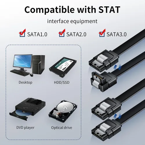 Vista 5 de BolAAzuL - Juego de 2 cables SATA III de ángulo recto y recto, cables de datos SATA de 90 grados + cable SATA 3 de recto a recto, cable SATA