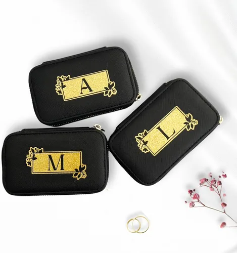 Vista 5 de Joyero de viaje personalizado con inicial, regalos personalizados con monograma para mujeres, regalos de propuesta de dama de honor, organizador