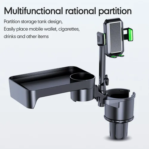 Vista 9 de Bandeja para portavasos para automóvil, bandeja de comida desmontable ajustable 4 en 1 con base sólida y ranura para teléfono, expansor