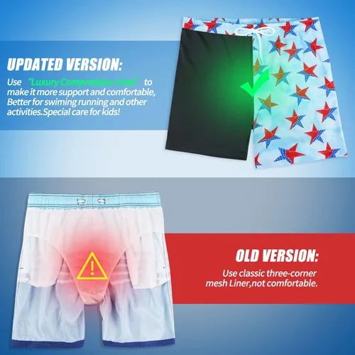 Vista 4 de Trajes de Baño para Niños con Forro de Compresión Cómodos Shorts de Natación Anti-Rozaduras Elásticos UPF Secado Rápido Talla 3T-20 Estrellas Águila
