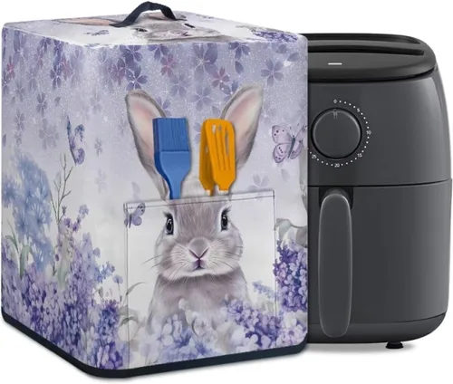 Vista 28 de Air Fryer Oven Dust Cover with Handle and Pocket, Easy Cleaning Electric Appliance Cover, Brown Flower Flor marrón (Brown Flower)