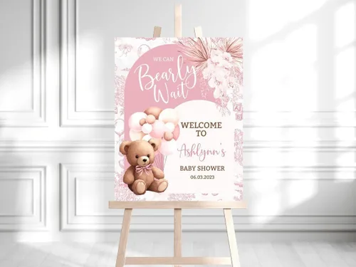 Vista 15 de Letrero de bienvenida de oso de peluche para baby shower, cartel de bienvenida de bienvenida de baby shower, letrero de bienvenida al baby shower