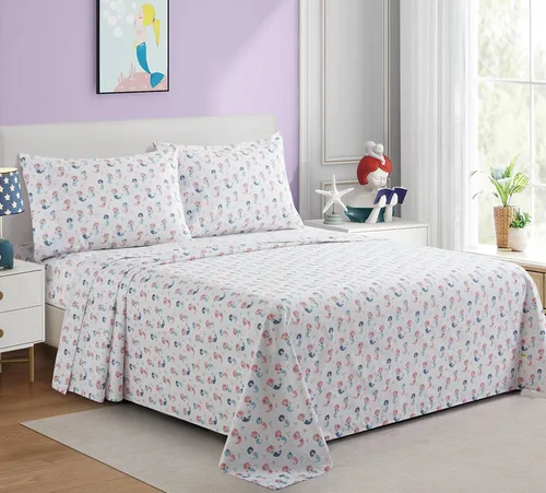 Vista 10 de Marina Decoration Juego de sábanas de 3 piezas de 3 piezas de mezcla de algodón de percal de 600 hilos con estampado lindo y suave de bolsillo