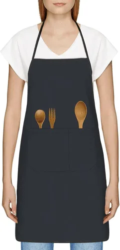 Vista 2 de Delantal unisex con cuello ajustable con bolsillos espaciosos y lazos largos