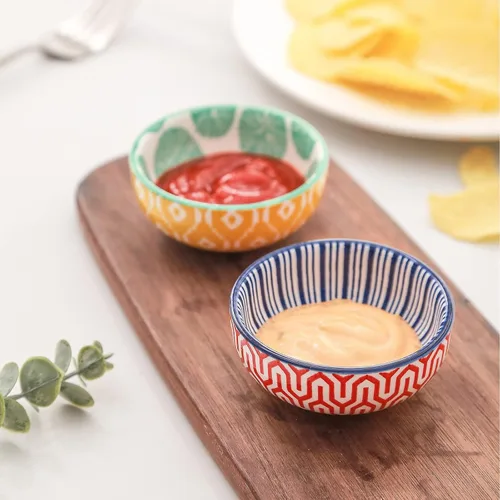 Vista 4 de Selamica Juego de cuencos de cerámica para salsa de soja pequeños, tazón de inmersión de 3 pulgadas, plato de salsa de soja de 2.7 oz, tazón mini