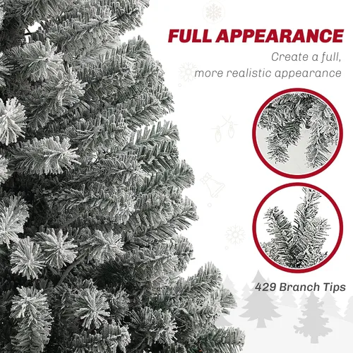 Vista 5 de HOMCOM Árbol de Navidad de Lápiz artificial preiluminado de 6 pies, árbol de Navidad artificial con 170 luces LED de doble color y 429 puntas