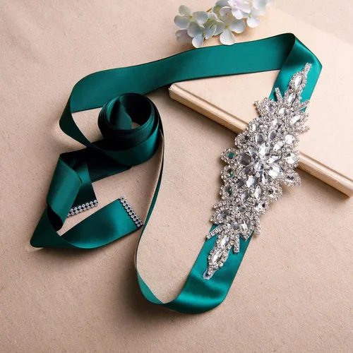 Vista 3 de Ulalaza Vestido de noche de graduación para mujer, con cintura decorativa, bandas de cristal para novia, cinturón de boda con diamantes de imitación