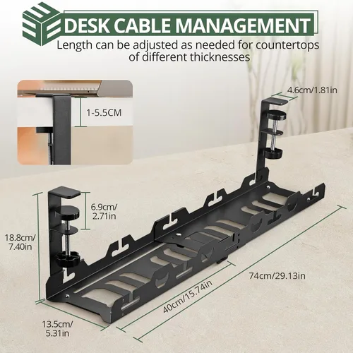 Vista 9 de EYPINS Bandeja de organización de cables para debajo del escritorio, sin taladros, retráctil de 16 a 29 pulgadas, 22 unidades, organizador de cables