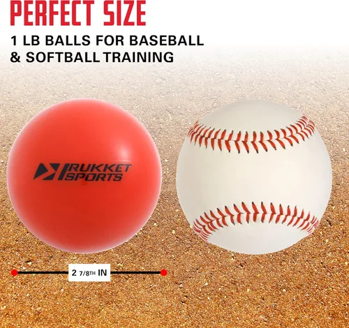Vista 3 de Rukket Paquete de 3 bolas de baseball/softball con peso. Bolas pesadas para práctica de golpear o lanzar (1 lb/ 16 oz 3 pulgadas de diámetro)