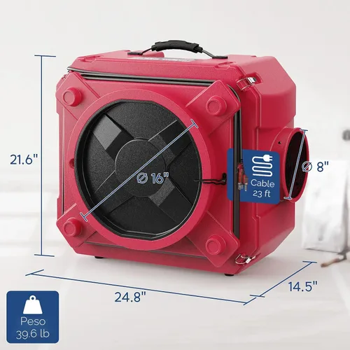 Vista 7 de ALORAIR Limpiador de aire con filtración de 3 etapas, máquina de aire negativo apilable para uso industrial y comercial, limpiador de aire