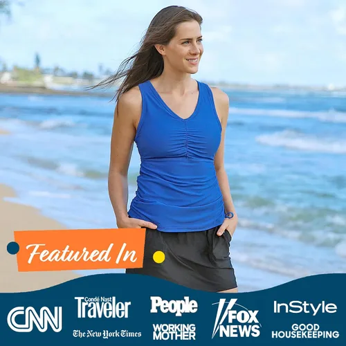 Vista 5 de UV Skinz Tankini de natación para mujer, protección solar FPU 50+, modesta camiseta sin mangas, parte superior de traje de baño, parte superior