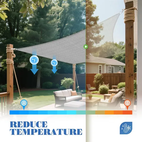 Vista 5 de ECOOPTS Toldo Vela Rectangular de 2'x2' Cubierta de Dosel para Patio Exterior Pérgola Jardín Trasero Tela HDPE 180GSM 95% Bloqueo UV (Gris)