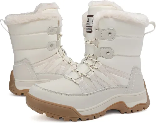 Vista 2 de AZBZCZ Botas de nieve de invierno para mujer, impermeables, antideslizantes, con forro de piel fría, zapatos cómodos