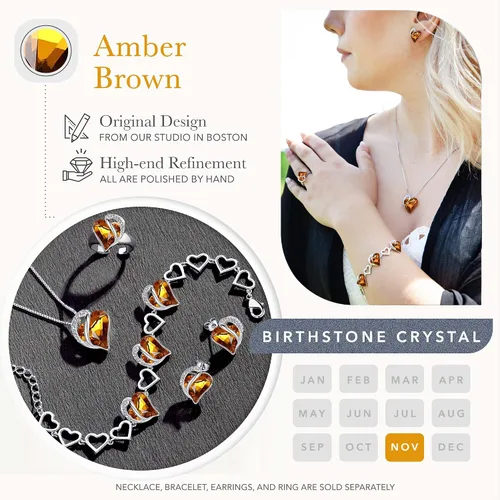 Vista 5 de Leafael Infinity Love - Juego de joyas de corazón Collar con colgante, pulseras de eslabones, aretes de tuerca y anillo de corazón de cristal
