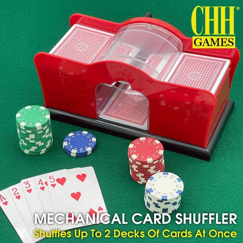 Vista 2 de CHH Barajador de cartas de manivela – Barajador manual de cartas para cartas estándar o de tamaño puente – Silencioso y fácil de usar – Diseñado
