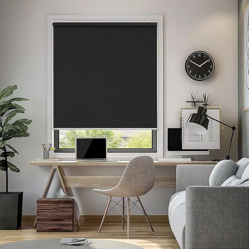 Vista 24 de ChrisDowa Persiana enrollable 100 % opaca sin cordón, de tamaño personalizado, con jacquard a rayas, aislamiento térmico, tela de protección UV