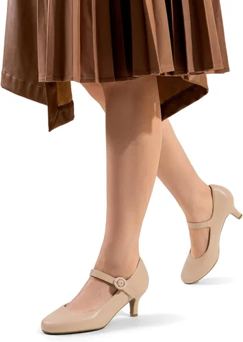 Vista 5 de DREAM PAIRS Zapatos de vestir Mary Jane para mujer, tacones bajos para gatito, punta redonda cerrada, zapatos cómodos para boda, baile, oficina