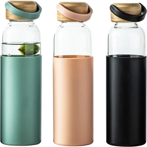 Vista 10 de Botella de agua de vidrio de borosilicato de 21 onzas con funda antideslizante y tapa a prueba de fugas - Botella de bebida reutilizable para 2