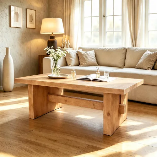 Vista 18 de SSLine Mesa de Centro de Madera Maciza de 47.6 Pulgadas Mesa de Centro Rectangular para Sala de Estar, Mesas de Centro de Cóctel Estilo Granja
