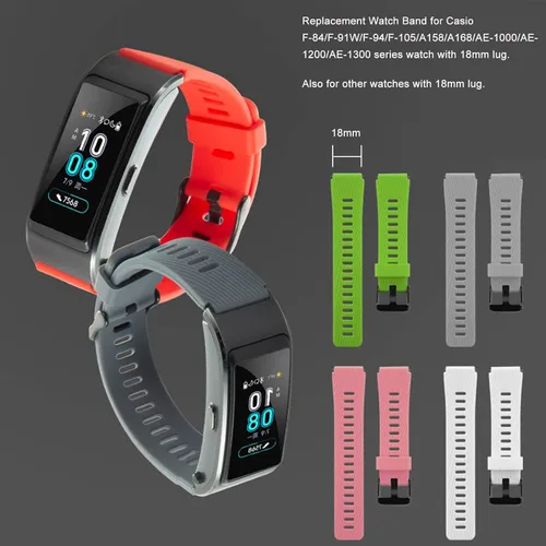 Vista 5 de Correa de repuesto para Casio F-84F-91WF-94F-105A158A168, correa de reloj de silicona suave para Casio Serie A158