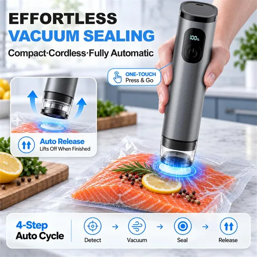 Vista 4 de HOZODO Sellador al vacío de mano de metal para alimentos, 30 bolsas