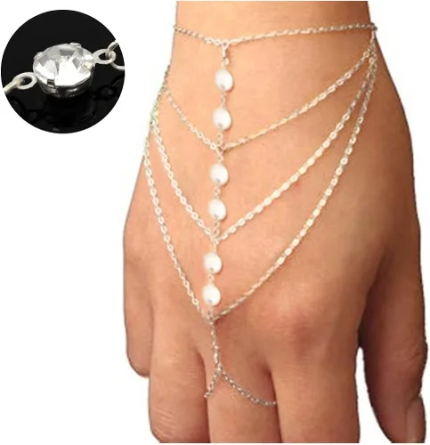 Vista 2 de Suyi Elegante pulsera de cristal para el dedo con arnés de mano