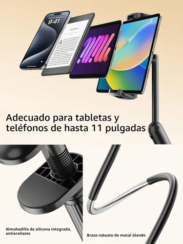 Vista 6 de SAIJI Soporte para Kindle de Cuello de Ganso de 47", Soporte para Tableta para Cama con Base Mejorada, Soporte para iPad con Brazo Flexible