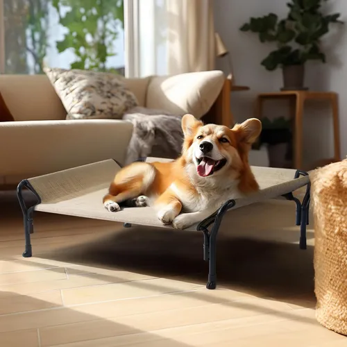 Vista 7 de Veehoo Cama elevada mediana para perro, barandilla, antideslizante, malla Teslin, 35 pulgadas de largo x 26 pulgadas de ancho x 11 pulgadas de alto